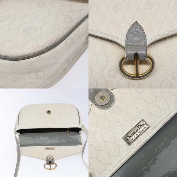 DIOR Honeycomb Canvas Shoulder Bag Pvc White Gold - Picture 11 of 13